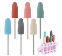 6pcs Pedicure Nail Drill Bits, 2.24x0.39in Rubber Polishing Bits with 16 Holes Display Stand Different Colour Electric Accessories Nail File Drill Bit Set Supplies for Manicure Pedicure Tools