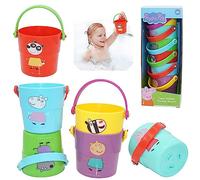 6Pcs Peppa Kids Stacking Buckets with Carry Handle, Stacking Nesting Cups, |Fun Holes on The Bottom| Colourful Baby Beach Toys Bath Gifts for 12+ Months