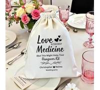 6PCS Personalized Hangover Recovery Kit Drawstring Bags,Love Medicine Wedding Party Favor Bag - Hearts Valentine Gifts for Life - Bach Party - Custom Print Drawstring Bags