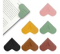 6Pcs Personalized Leather Heart Bookmark with Initial,26 A-Z Letters Cute Corner Book Mark for Reading,Book Page Accessories for Women, Book Lovers, Teachers, Students Gifts