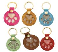 6Pcs Personalized Pet Hair Keychain Box for Dog, 2025 New Pets Hair Storage Pouch Fur Memorial Keyring for Pet Commemorative, Dog Cat Paw Shape Leather Keychain Pendant