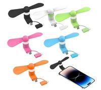 6Pcs Phone Fan 2 in 1 Micro USB & Type-C Cell Phone Fan TPE Quiet Mini Fan with Strong Motor Detachable 5V-1A Portable Fan for Indoor Outdoor, 6 Colors Sets