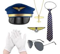 6Pcs Pilot Costume Accessories Set, Airplane Captain Hat, Dress Up Accessory for Cosplay Party