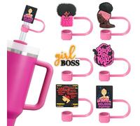 6Pcs Pink Black Girl Straw Covers Compatible with Stanley Cup,Silicone Straw Covers Cap for Stanley Cup Accessories,Reusable Silicone Straw Cover fits Stanley 0.4 Inch Straws