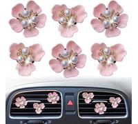 6Pcs Pink Bling Daisy Air Vent Clips,Pearl Flower Car Air Fresheners Vent Clips Cute Car Diffuser Vent Clip Rhinestone Cars Decoration Interior Decor Cars Accessories for Women,Interior Accessories