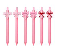 6Pcs Pink Bow Pens, Cute Pen with Bow Pen Clip, Coquette Ballpoint Pens for Writing Journaling & Note Taking, Pink Stationery for Students and Office Workers, Party Favors Gifts