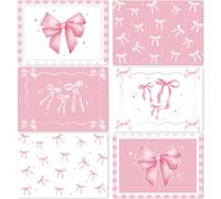 6Pcs Pink Bow Plastic Place Mats Cute Coquette Butterfly Bowknot Dinner Supplies Pink Ribbon Bow Decorative Table Mats for Wedding Bachelorette Bridal Baby Shower Birthday Table Setting