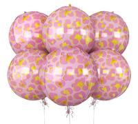6Pcs Pink Cheetah Print Foil Balloons, 22inch 4D Leopard Theme Balloons, Large Round Ball Animal Foil Balloon for Cheetah Zoo Themed Wild Jungle Birthday Party Backdrop Decorations