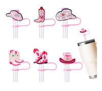 6pcs Pink Cowgirl Straw Toppers for Stanley Cup Tips 30 oz 40 oz, Cowgirl Boots and Hats Straw Lids Plugs Stopper Reusable Straw Cover Caps Accessories Gifts