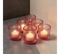 6Pcs Pink Tea Light Holders,Fluted Glass Tealight Holders Table Centerpiece | For Valentine's Day Decoration and Gift,Pink Fluted Glass Tea Light Candle Holders for Small Votives & Tealights 5cmx5.5cm