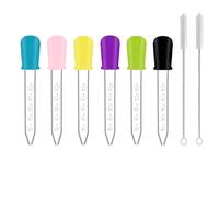 6PCS Pippets Dropper, Silicone Liquid Droppers, 5ML Clear Plastic Pipettes with 2Pcs Cleaning Brushes for Various Liquid and Crafts