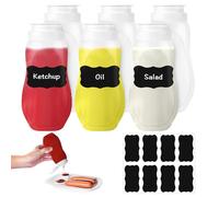 6pcs Plastic Squeeze Condiment Bottles with Cap, 11oz Sauce Bottle with Label, Reusable Ketchup Bottle Squirt Bottles Seasoning Dispensers for Hot Sauce, BBQ, Olive Oil, Salad Dressings, Mustard