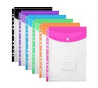 6pcs Plastic Wallets A4 Punched Polly Binder Pockets Expandable Envelope File Folders,Colourful Document Files Popper Wallet for School Home Office