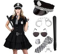 6PCS Police Accessories for Halloween - Sheriff Badge, Baton, Glasses, Ties, Cop Hat and Handcuffs - Costume Outfit for Role Play