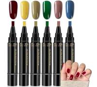 6PCS Polish Nail Polish Pens UK, Nail Varnish Pens 3 In 1 Gel Nails Polish Pen Set, One Step DIY Nails Varnish Pen, No Base Coating Required, DIY Nail Pens for Girls and Ladies (6Colors F)