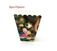 (6pcs-Popcorn Boxes) Masha And The Bear Theme Birthday Party Supplies Decoration