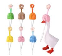 6pcs Porch Goose Outfit Hat, 7in Mini Knitted Headwear with Adjustable Strap Assorted Colors Desk Goose Clothes(Flower Style)