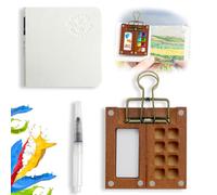 6Pcs Portable Palette Set, Watercolour Travel Set, Paint Set with 8 Grids, Pocket Artist Set, Mini Watercolour Paint Set with Metal Clip, Wooden Mini Sketchbook for Outdoors Painters Students Drawing
