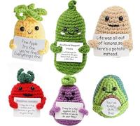 6PCS Positive Crochet Animals, Emotional Support Gift Set with Six Handcrafted Plant Designs, Companions for Stressful Moments and Workspace Decoration