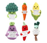 6PCS Positive Vegetables Emotional Support,Handmade Knitted Crochet with Positive Affirmation Card,Fun Stress Relieving Toys Creative Knitting Dolls,Cheer Up Funny Gag Gifts for Friend Birthday Women