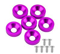 6PCS Premium Car Motorcycle License Plate Frame Fender Bumper Engine Cover Washer Bolt Kit Stainless Steel Aluminum Multiple Colors 8mm Size (Purple)
