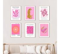 6PCS Preppy Room Decor - Pink Wall Bedroom Boho Wall Decorations, Cute Preppy Wall Art Prints for Teen Girls College Dorm Apartment Decor, Abstract Flower Hanging Poster Home(No Photo Frame Included)