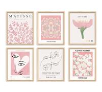 6PCS Preppy Room Decor - Pink Wall Bedroom Boho Wall Decorations, Cute Preppy Wall Art Prints for Teen Girls College Dorm Apartment Decor, Abstract Flower Hanging Poster Home（No Photo Frame Included）