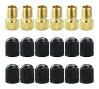6PCS Presta Valve Adaptors, Convert Presta to Schrader Adapter for Bike, Inflate Tire Using Standard Pump or Air Compressor, 12PCS Tyre Valve Caps