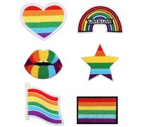 6pcs Pride Progress Rainbow Embroidered Patches, LGBTQ Sew on/Iron on Patches Lips Star Heart Rainbow Flag Design Gay Appliques Defend Equality Stuff for Clothing Bags Backpacks Hats DIY Decoration