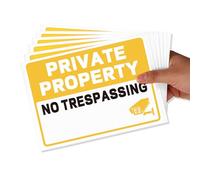 6pcs Private Property No Trespassing Sign, 5x7in Strong-Adhesive Warning Sign Sticker for Home Property Indoor Outdoor Business with Blank Areas for DIY Waterproof & Sun-Resistant