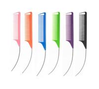 6PCS Professional Candy Color Curved Tail Comb Carbon 23x2.8cm/9.1x1inch Teasing Combs With Long Steel Pins Fine Tooth For Hair Styling And Parting Hairdressing Comb Hair Styling Tool