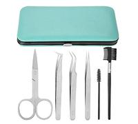 6pcs Professional Eyelash Extension Tool Kit, Stainless Steel Tweezers Scissors Brushes, Fiber Spiral Brush Head with Carrying Case for Lash Technicians and DIY Makeup