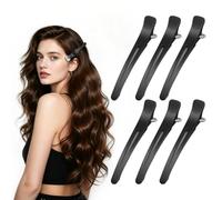 6pcs Professional Hair Clips for Styling Sectioning, Non Slip No-Trace Duck Billed Hair Clips with Silicone Band, Salon and Home Hair Cutting Clips for Hairdresser, Women, Men - Black 10.9cm (Black)