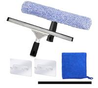 6Pcs Professional Window Cleaning Equipment, 14 Inch Window Squeegee Glass Cleaning & Microfiber Scrubber with 1 Rubber Strip, 2 Hooks & Microfiber Cloth, Cleaner Tool Kit for Windows and Glass