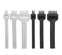 6Pcs Prong Chisel Leather Punch Tool Set, High - Carbon Steel Round Hole DIY Leather Craft Tools, 2 Hole 4 Hole 6 Hole 4mm Spacing with Ergonomic Handle for Leatherworking, Shoe Re