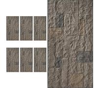 6pcs PU Material Rock 3D Wall Panels, Interior Exterior Artificial Faux Pu Stone Wall Panels, Decorative Accent Wall Covering Panels for Porch Garage(Brown)