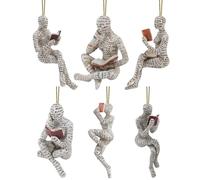 6pcs Pulp Reading Woman Ornaments For Christmas Tree, 2D Acrylic Book Lover Christmas Ornaments, Modern Thinker Women Pendant, Christmas Tree Decorations (flat)
