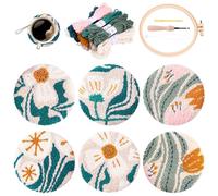 6PCS Punch Needle Coaster Kit,Easy DIY Crafts Needle Coaster with Instruction for Beginners, Kids & Adults, 4 inch Latch Hook Kits for Adults with Patterns, Tools, Yarns, Hoop, Instructions for Gift