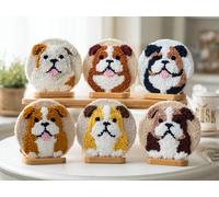 6PCS Punch Needle Coaster Kit English Bulldog Easy for Beginners Stress Relief Craft Set with Hoop Yarn & Patterns DIY Embroidery Mug Rug Kit for Adults Kids Home Decor-1