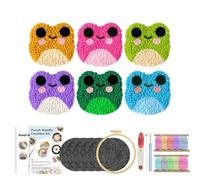 6Pcs Punch Needle Coaster Kit Punch Needle Embroidery Kit for Beginners Easy Art Work Decor Coasters Kits DIY Tufted Coaster Punches Needles Kits with Adhesive Felt Yarns Embroidery Hoop Instruction