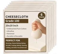 6pcs Pure Cotton Cheesecloth 20x20in Unbleached Natural