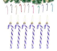 6Pcs Purple and White Plastic Candy Cane Christmas Tree Decorations 13cm, Glitter Hanging Ornaments for Xmas, New Year, Festive Party Decor Supplies