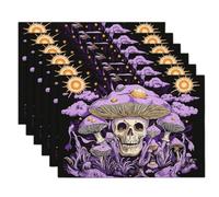 6Pcs Purple Skull Mushroom Placemat For Kitchen Dining Table 45X30Cm Meal Place Mats Psychedelic Art Washable Fabric Decoration Dining Mat Halloween Placemats