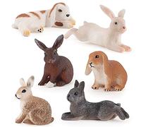6Pcs Rabbit Figures Set Realistic Rabbit Characters Figurines Set, Mini Rabbit Model Hare Figurines, Life-like Farm Animals Toy Set Party Favor for Kids Toddlers