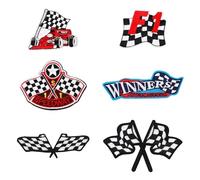 6pcs Racing Patches Iron On, Checkered Flag Patches Classic Black White F1 for Nascar Car Patch Decoration Embroidered Applique Patches for DIY Jeans Jackets Bags Hats Sewing Art Craft