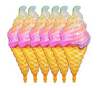 6PCS Rainbow Colors Ice Cream Foil Balloons 37in Food Summer Beach Baby Shower Birthday Party Favors,Ice Cream Birthday Party Decorations Cone Balloon, Candy Balloons