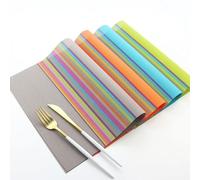 6pcs Rainbow Stripe Placemats, 45 * 30cm/17.72 * 11.81in PVC Non Slip Washable Table Mats for Holiday Party Kitchen Dining Room Decoration