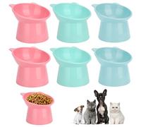 6PCS Raised Cat Bowls for Indoor Cats, Plastic Elevated Cat Bowls 15 Degrees Anti Vomiting Tilted Whisker Friendly Raised Dog Dish Slanted Stand Protecting Spine for Indoor Pet Food Water Feeder
