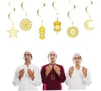 6pcs Ramadan Garland Eid Decoration Gold Moon Stars Lantern Hanging Swirls Islam Party Decor, Ramadan Decorations, Garlands