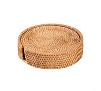 6pcs Rattan Coasters Set, Handmade Woven Cup Coasters, Round Natural Rattan Cup Mats for Drinks Tea Cup Placemats Mat, Hot Dishes, Pans, Kettle (18cm)
